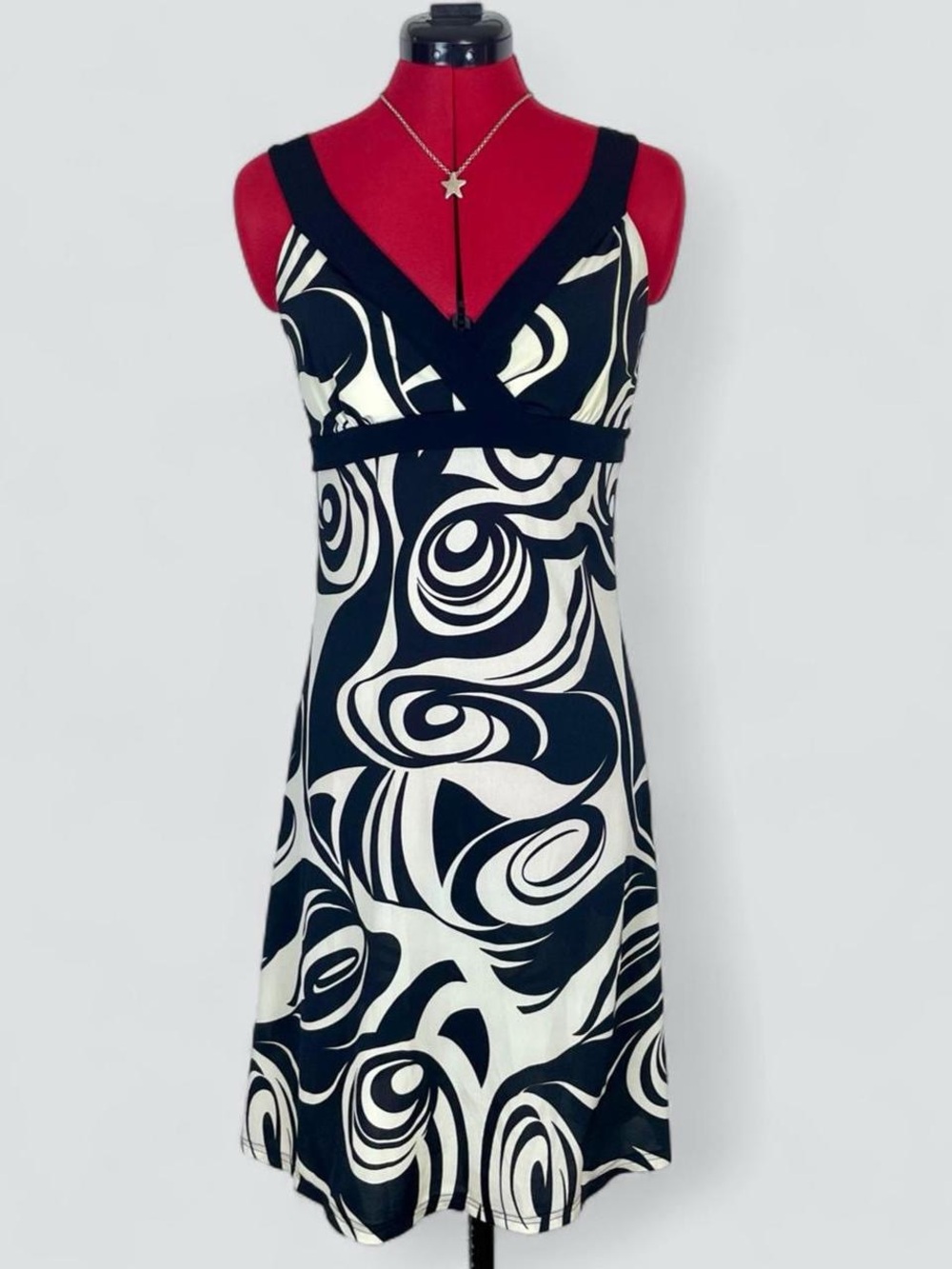 Y2K Black & White Swirl Midi Dress
